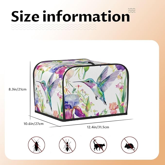 Toaster Cover 4 Slice Spring Hummingbird Iris Floral Waterproof Appliance Cover with Hang Loop Bread Baker Toaster Cover for Kitchen