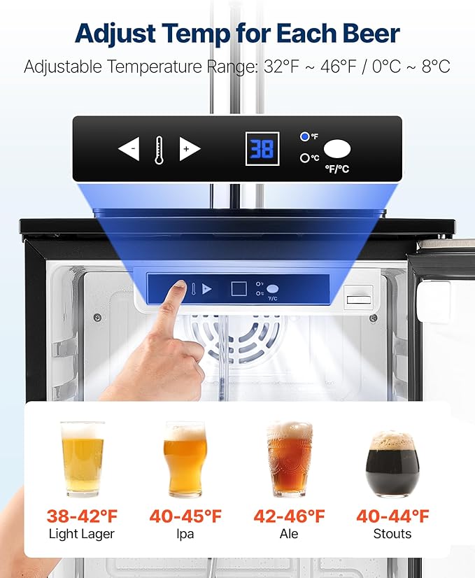 VEVOR Beer Kegerator, Single Tap Commercial Draft Beer Dispenser for D system, Refrigerator With Shelves, Hold 1 Sixth Keg, 2.5lbs CO2 Tank, 92L