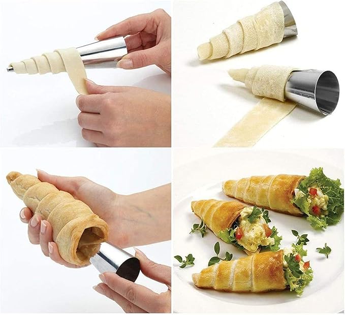 Joyeee 10 Pieces Pastry Cream Horn Molds, Stainless Steel Cannoli Tubes Puff Waffle Cone Pastry Roll Horn, 5 Inch Large Size Croissant Mold Brioche Pans Kitchen Baking Tool, Pastry Baking Molds