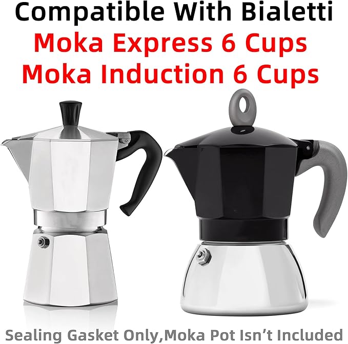 [UPGRADED] Sealing Gasket for Bialetti Moka Express 6 Cups & Moka Induction 6 Cups Iconic Stovetop Espresso Maker - 6 PCS Replacement Food Grade Silicone Seal Ring for Aluminum Coffee Maker Pots