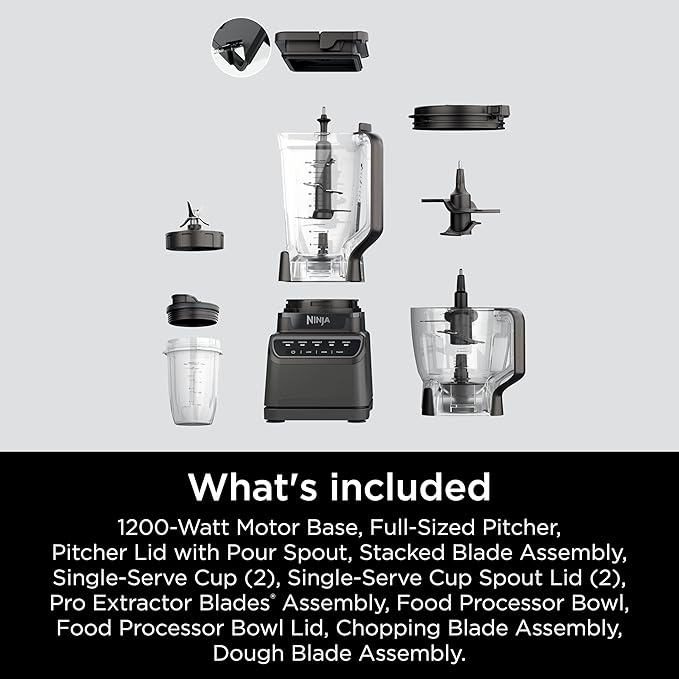Ninja Kitchen System | All-in-One for Smoothies, Frozen Drinks, Veggie Chopper & More | With Full-Size Pitcher, 8 Cup Food Processor Bowl, (2) 18 oz. Cups, | 1200 Watt | Dark Grey | BR601AMZ