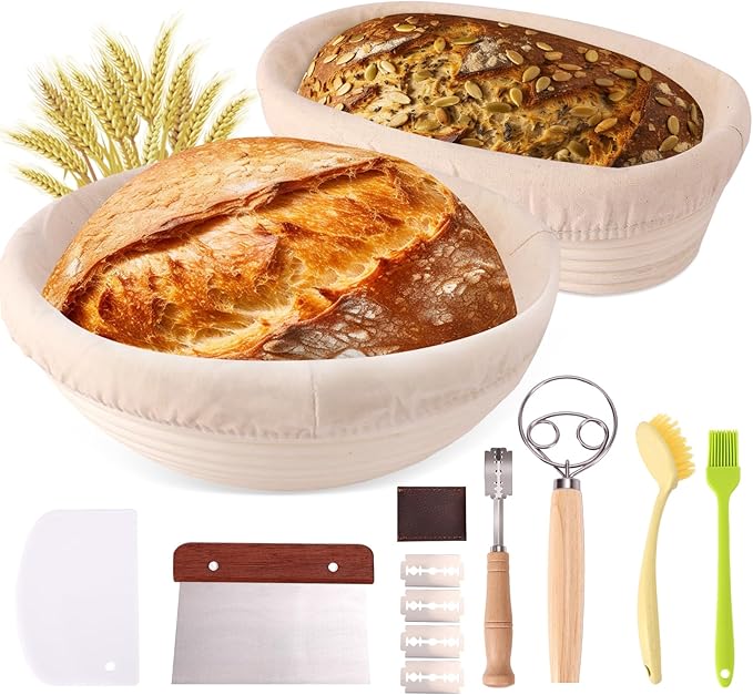 Banneton Proofing Basket Set - 9-inch Round and 10-inch Oval Bread Baking Supplies, Sourdough Tools & Bread Making Accessories for Artisan Baking