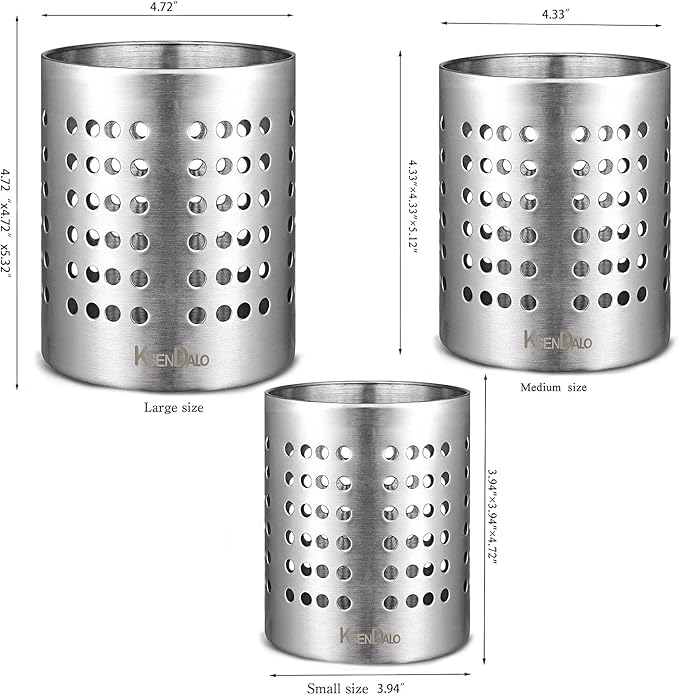 KSENDALO Metal Utensil Holder Set, Small SUS304 Steel Utensil Holder Flatware Silverware Spatulas Utensils Drying Rack for Kitchen Countertop, Kitchen Home Office Organizers ,Silver (3 Pack)
