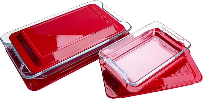 Set of 8 PCS Nesting Tempered Glass Bakeware Set, 4x Glass Baking Dishes and 4x BPA Free Lids. Oven, Refrigerator and Dishwasher Safe.