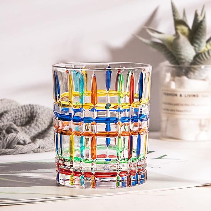 Colorful Drinking Glasses, Hand Painted Colored Water Glasses, Multicolor Water Glasse,Whiskey Wineglass Glasses,Tumbler Glasses (Stripes)