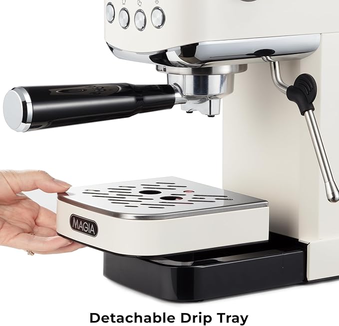 Zulay Kitchen Magia Compact Espresso Machine – 20 Bar Coffee Maker with Milk Frother Steam Wand, Latte & Cappuccino Maker, 1350W Fast Heating, 40oz Removable Water Tank, Stainless Steel – Cream