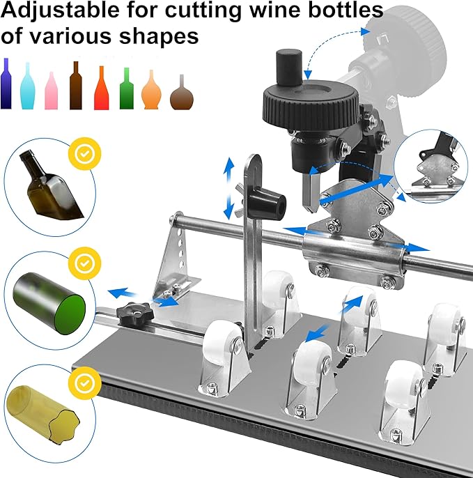 Smasener Wine Bottle Cutter,Glass Bottle Cutter Set, Wine Bottle Cutter Tools, Curved Glass Cutting Tool for Round and Square Bottles, [Stainless Steel 410]Bottle DIY Craft Kit