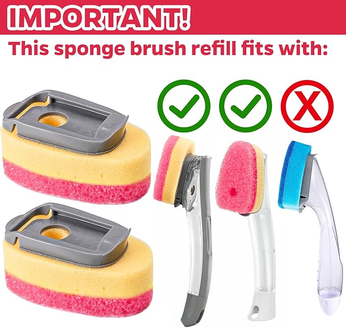 Sponge Dishwand Brush Refills for Scotch-Brite Dishwand - 10 Pack Dish Soap Non-Scratch Brush Refills for Nonstick Pots and Pans, Glass & Tubs (Pink)
