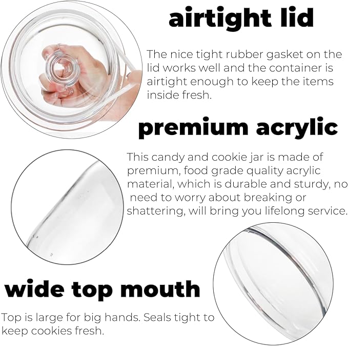 Goaste 135oz Acrylic Cookie Jar with Lid, Airtight Candy Jar Unbreakable, Clear Plastic Apothecary Jar with Silicone Sealing Ring for Dog Treats, Snack, Nuts, Chocolate, Sugar, Herbs, Spices, Cereals