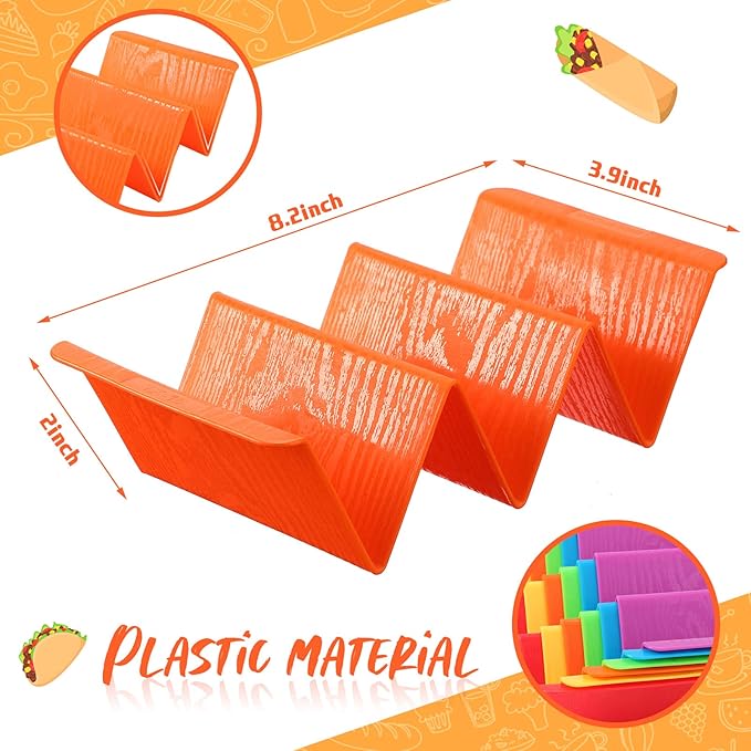 48 Packs Colorful Taco Holder Stands Plastic Large Taco Tray Plates Hold 2 or 3 Tacos Each Rack Server Hard Tortilla Holder for Party Platter Rack Dishwasher Microwave Safe