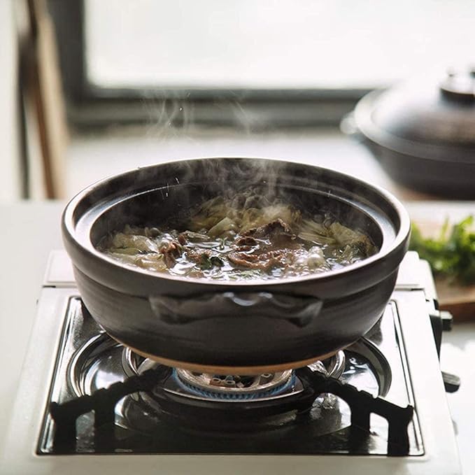 Round Casserole Dish Heat-Resistant Ceramic Casserole With Lid Soup Pot With Soup Pot Oil-Free Saucepan Japanese Donabe Hot Pot With Brushstroke Saucepan With Slow Stew W,A-2.8L