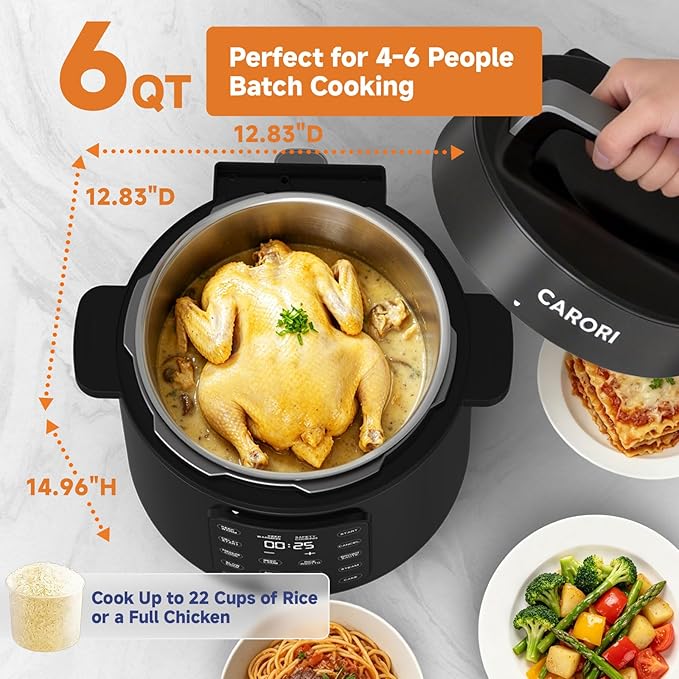 6Qt 9-in-1 Electric Pressure Cooker, Dual Inner Pots, Stainless Steel Pot and Non-Stick Pot, 12 Preset Cooking Programs with IMD Touchscreen, Safe Vent, Slow Cook, Rice Cook, Steam, Black