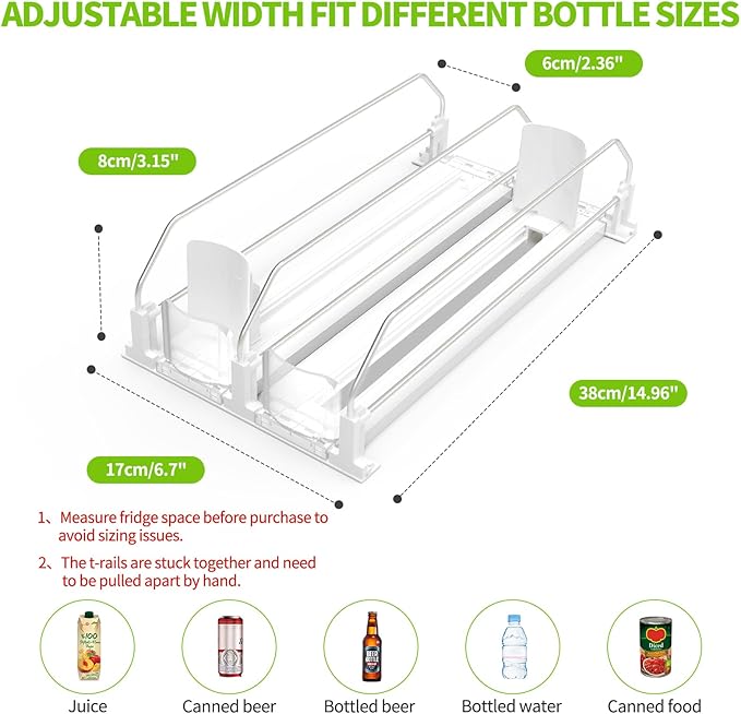 Drink Organizer for Fridge, Soda Can Dispenser for Refrigerator, Automatic Drink Dispenser for Fridge Holds up to 10 Cans, 2 Row