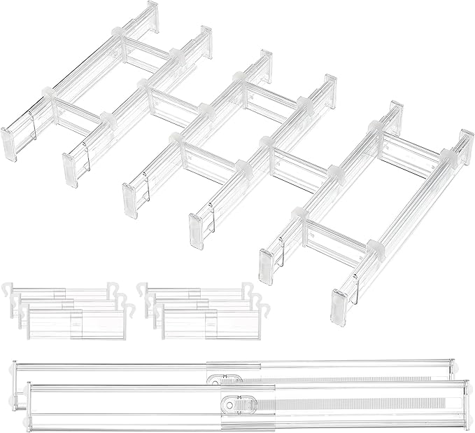 Vtopmart 2.36” Drawer Dividers with Expandable Inserts and 25 PCS Clear Plastic Drawer Organizers Set