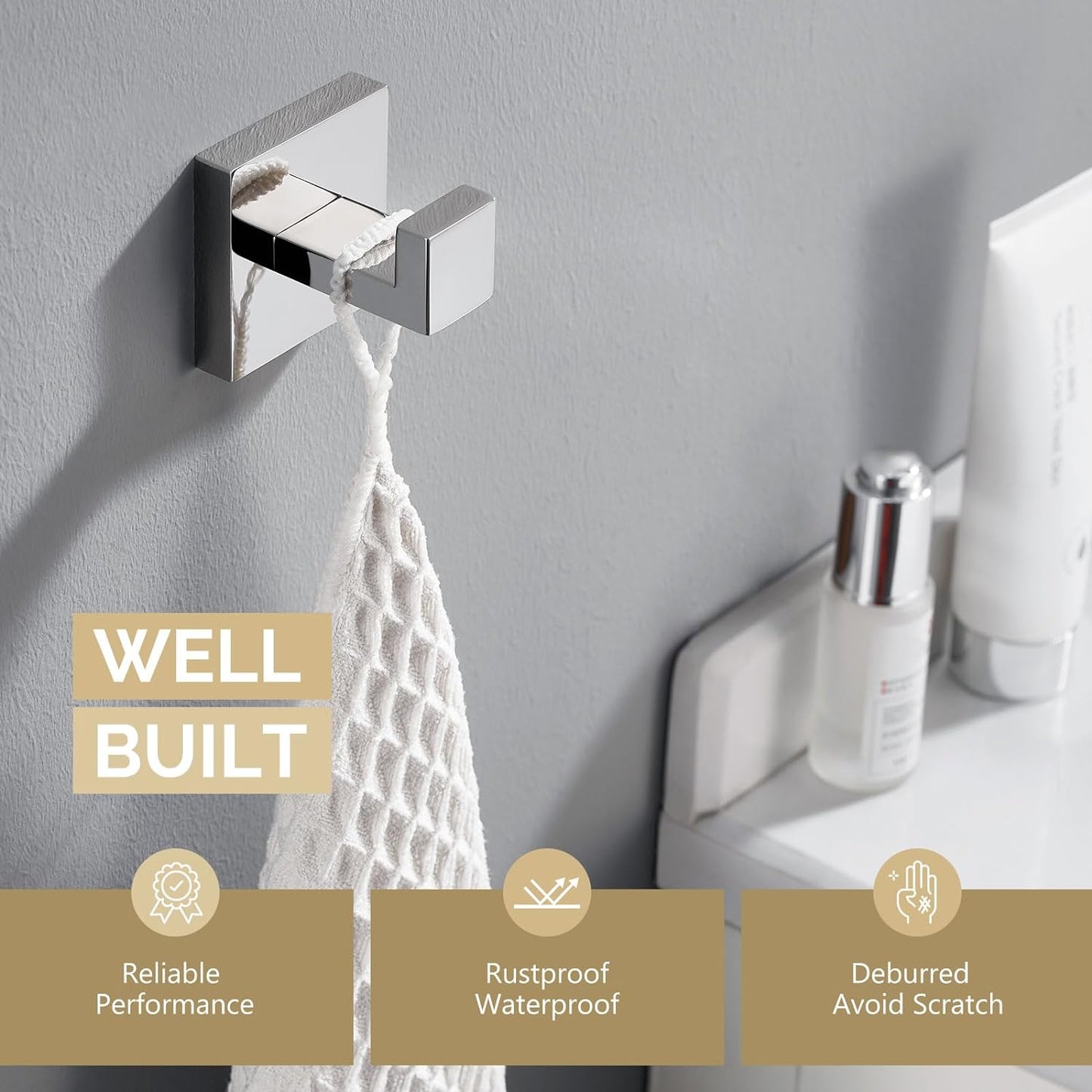 Angle Simple Towel Hook for Bathroom, SUS 304 Stainless Steel Shower Bath Towel Robe Hanger, Wall Coat Hook, Polished Chrome