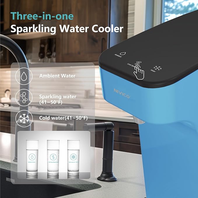 Carbonator, Soda Maker, Ice Cold Sparkling Water Maker, Water Cooler, Compatible with Screw-in 60L CO2 Cylinder (Not Included), Carbonator with 1.5L Water Tank, Touch Screen (Azure Blue)