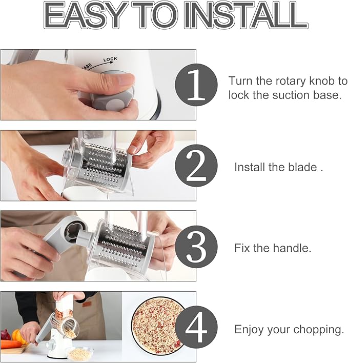 Ourokhome Rotary Cheese Grater Hand Crank, Kitchen Shredder Speed Mandolin Slicer, Zucchini Noodle Maker Spaghetti Spiralizer - 5 Blades Vegetable Slicer