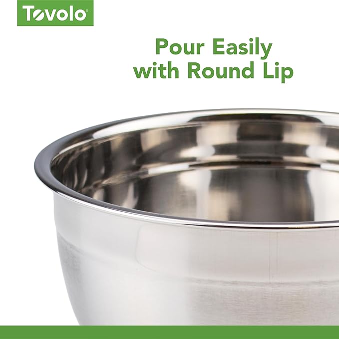 Tovolo Small Stainless Steel Mixing Bowl 1.5 Quart Metal Mixing Bowl with Rounded Lip for Easy Pour and Nesting Storage, Dishwasher Safe Quart Metal Bowl for Baking Mixing and Cooking Prep