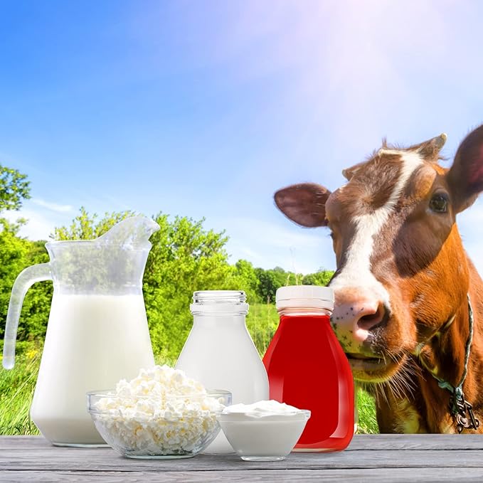 6 Glass Milk Bottles with Lids - 16oz, Reusable for Almond Milk, Coffee Creamer, Parties & Picnics