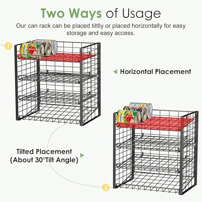 JKsmart 4-Tier Can Rack Organizer for Pantry, Adjustable Can Storage Holder for Various Ounces of Canned food Soda Drinks, Can Dispenser Holds Up to 48 Cans for Cupboard Cabinet