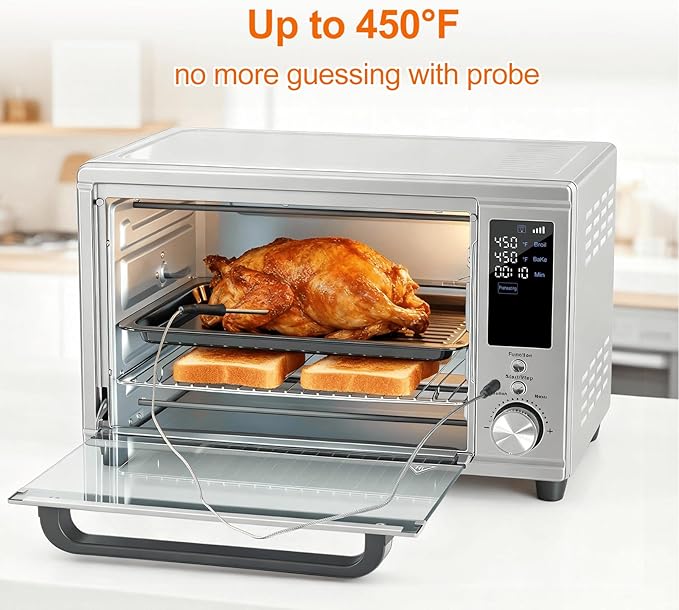 OLIXIS Air Fryer Toaster Oven Combo Dual Door, 29.6QT Oven Countertop 12 Functions in 1, 7 Accessories Included, Stainless, Up to 450°F