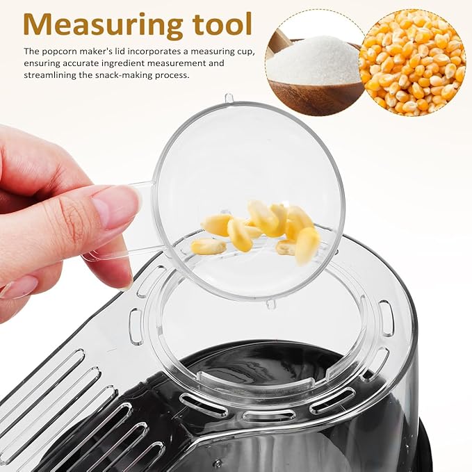 OUNONA Electric Hot Air Popcorn Maker with Measuring Cup Compact 10 Inch Home Popcorn Machine Quick One Button Operation for Party Snacks and Movie Nights Us Plug