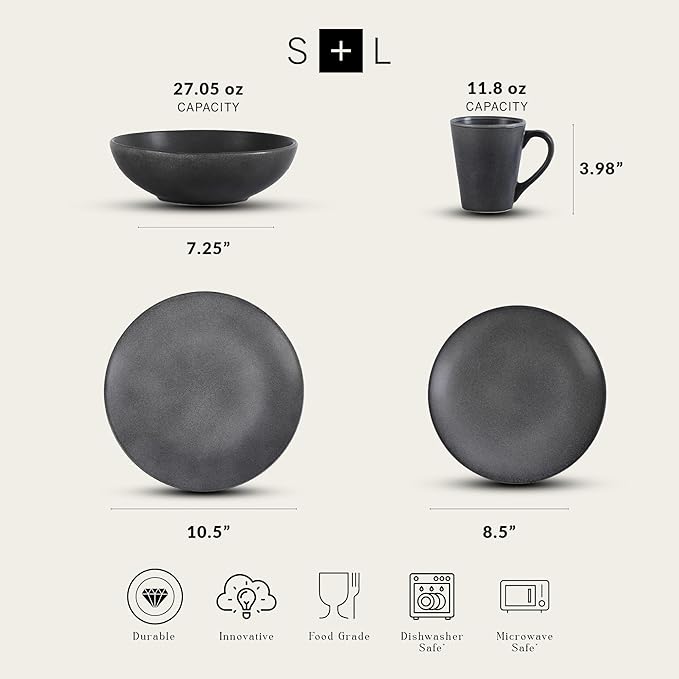 Stone Lain Grao Stoneware 32-Piece Dinnerware Set, Grey