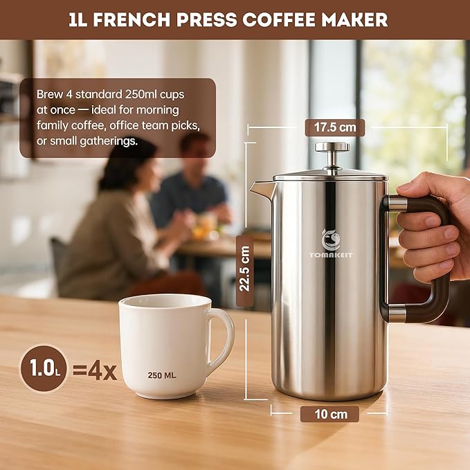 3L/102 Oz Airpot Coffee Dispenser Thermal with Pump & 1L/34 Oz French Press Coffee Maker
