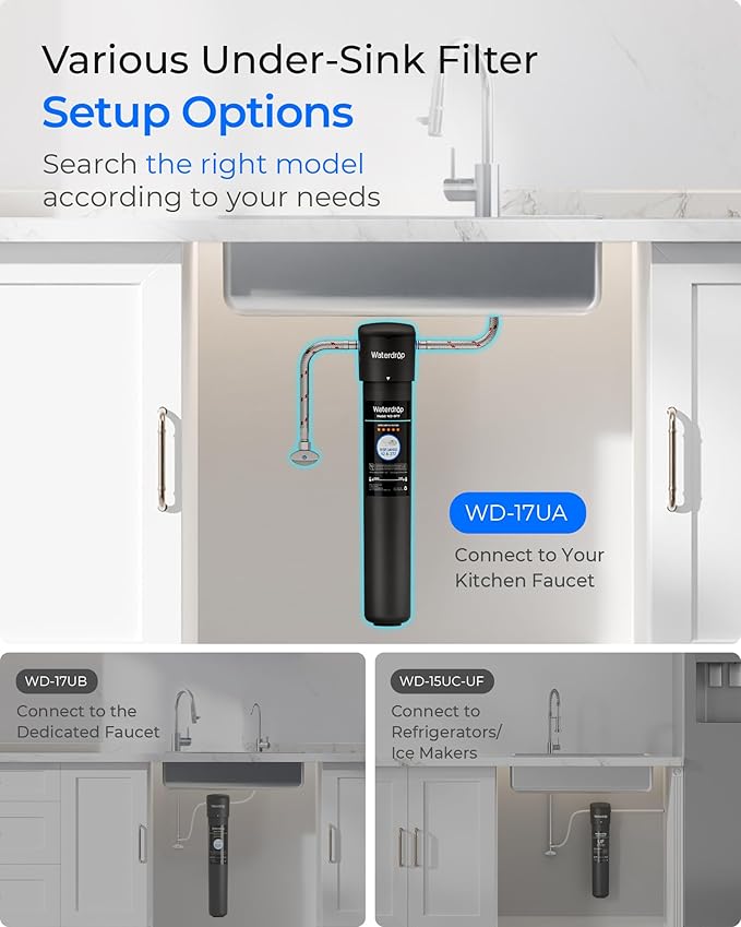 Waterdrop 17UA Under Sink Water Filter, 3 Years, Under Sink Water Filtration System, Reduces PFAS, PFOA/PFOS, Lead, Chlorine, Under Sink Water Filter, NSF/ANSI 42 Certified