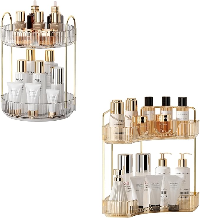 Rotating Makeup Organzier Clear and Corner Bathroom Organizer Countertop Yellow