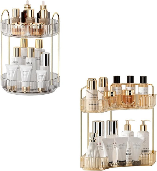 Rotating Makeup Organzier Clear and Corner Bathroom Organizer Countertop Yellow