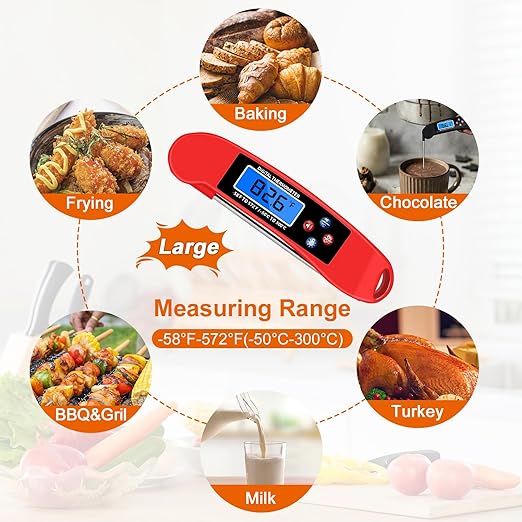 2 pcs Red Digital Talking Thermometer for The Blind, Waterproof Instant Read Food Thermometer, Probe for Cooking and Grilling