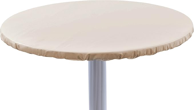 Yourtablecloth Heavy Duty Vinyl Round Fitted Tablecloth (Table Cover) with Flannel Backing Vibrant Colors Elasticized Tablecloth Great for Indoor and Outdoor Dining and Playing Cards 54” Sand