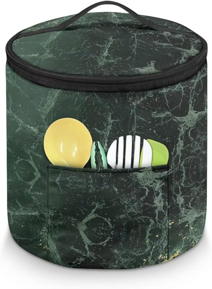 Green Marble Electric Pressure Cooker Insulation Bag Round Zippered Electric Pressure Cooker Storage Bag Home Decorations