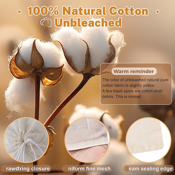 20 Pcs Muslin Bags with Drawstring, Reusable Tea Bags, Spice Bags for Cooking Soup/Herb/Loose Leaf Tea, Natural Cotton Cheese Cloth Bag for Straining, Sachet Bags Empty, 6 x 4 Inches