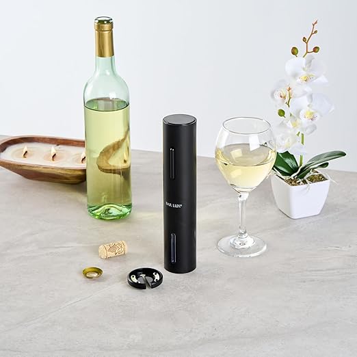 Restaurantware Electric Wine Opener 1 Count 1.9 x 1.9 x 9.1 Inches Battery Operated Plastic Corkscrew With Foil Cutter Compact Black Design For Quick One-Touch Uncorking