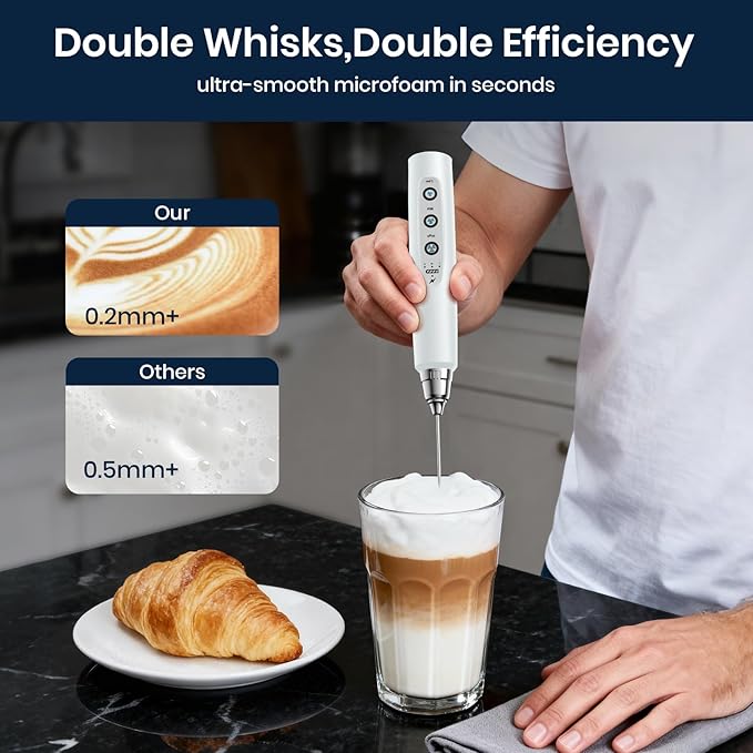 Sakgos Milk Frother with Stand Rechargeable-Handheld Coffee Frother with 3 Stainless Whisks 3 Speed Adjustable, Electric Whisk Drink Mixer, Foam Maker Blender for Matcha Latte Cappuccino Chocolate