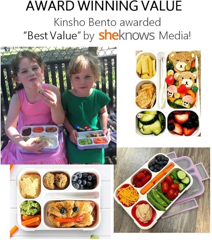 kinsho Lunch Boxes for Boys Teens Adults - Bento Box Set with Insulated Bag and Ice Pack, 6 Compartment Leak Proof Food Container, BPA-Free, Microwave Safe, Ideal for School & Work, Purple