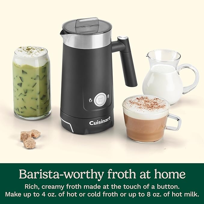 Cuisinart Hot and Cold Foam Milk Frother, Electric Frother for Coffee, Lattes, Cappuccinos, Macchiatos, Hot Chocolate and More, Stainless Steel Nonstick Milk Tank, Cool Touch Exterior, FR-16, Black