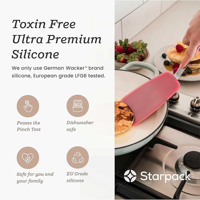 Starpack 'Flex & Flip' Flexible Silicone Turner Spatula Set (3 Pcs) - High Heat Resistant Spatulas for Cooking Egg 600°F - Silicone Pancake Turner Spatula, LFGB Grade Non Stick Rubber Kitchen Utensils