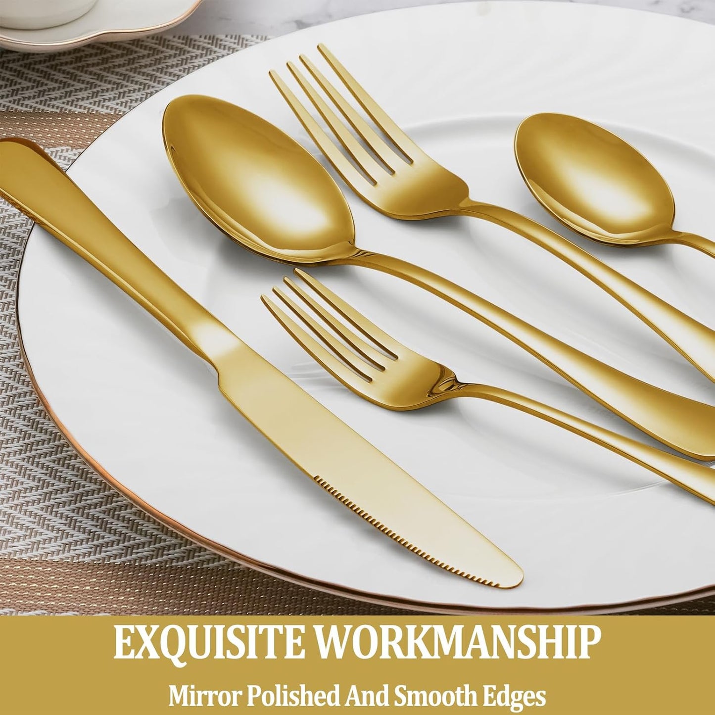 40 Pcs Gold Silverware Set Service for 8, Premium Stainless Steel Flatware Set, Cutlery Utensil Set, Durable Home Kitchen Eating Tableware Set, Include Fork Knife Spoon Set, Dishwasher Safe