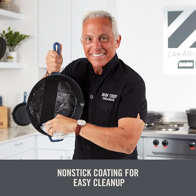 Zakarian x Dash Nonstick Cast Iron Grilling and Roasting Pan - Oven-Safe Cookware - Titanium Ceramic Nonstick Coating - Great for Roasting Veggies, Meats, and More - Black, 11-Inch