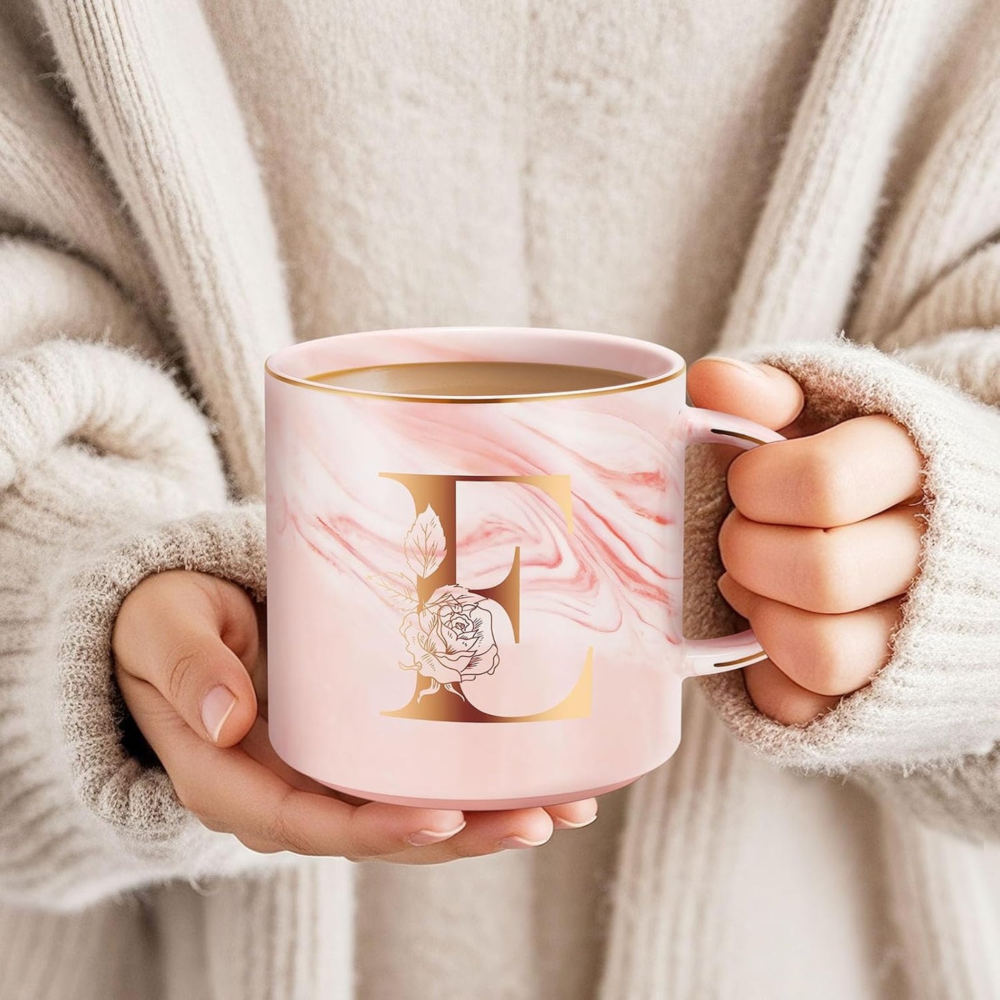 Personalized Gifts for Women Coffee Mug, Initial Customized Gift Monogrammed A-Z Coffee Mug 12 OZ, Christmas Anniversary Birthday Gifts for Women Mom Grandma Friend Sister Wife(E)