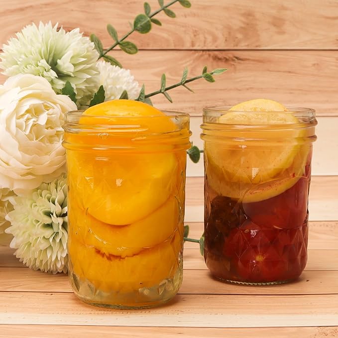 CycleMore Mason Jars 8 oz, 24 Pack Canning Jars with Mixed Color Airtight Lids, Half Pint Canning Jar Ideal for Fermenting, Jam, Honey, Pickling, Wedding/Shower Favors, DIY Decors