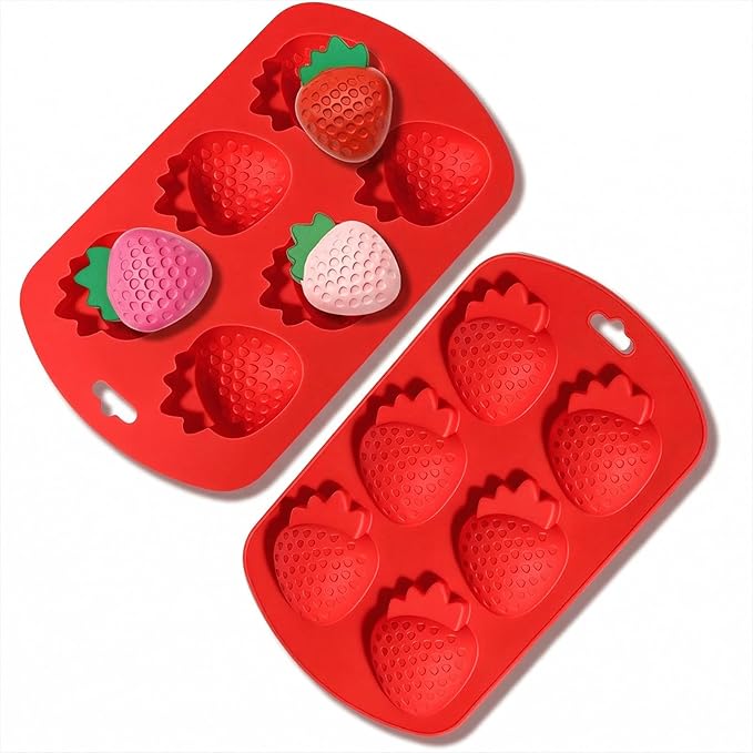 Ymapinc 3D Strawberry Mold Silicone, 2pcs Fondant Molds for Cake Decorating, Fruit Silicone Molds for Chocolate/Candy/Clay/Candle, Cookie Mold Baking Supplies (Red)