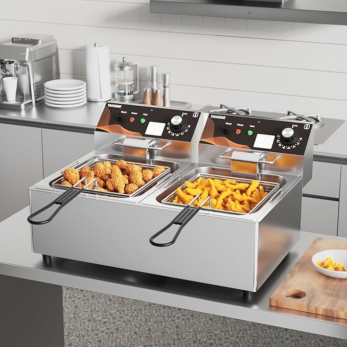 Commercial Electric Deep Fryer, 20.7Qt Dual Tank Countertop Fryer with 2 Baskets, 3600W Heavy Duty Stainless Steel, UL Certified, Professional Deep Fryers for Food Truck & Restaurant, 120V