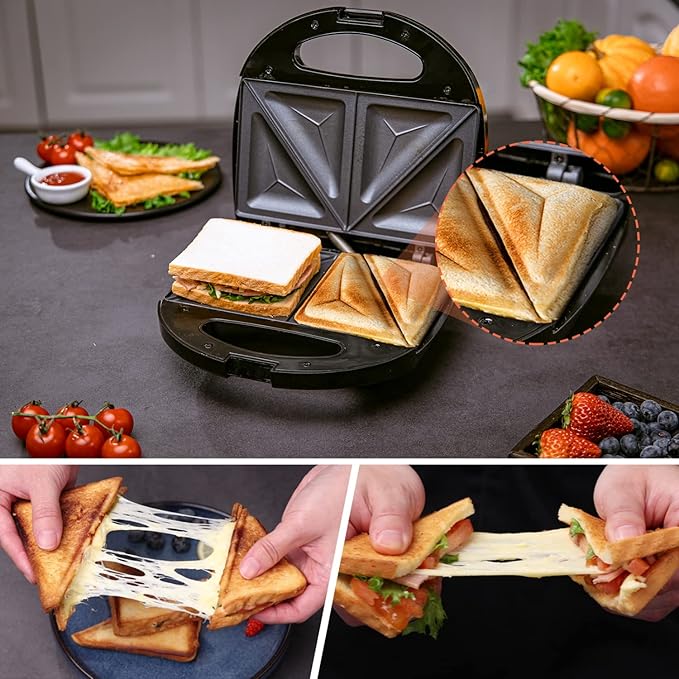 Aigostar Sandwich Maker, Electric Panini Press Grill with Nonstick Plates, Double-Sided Heating Deep Grid Sandwich Press, Indicator Lights Compact Electric Grill for Sandwich Egg Ham Steaks