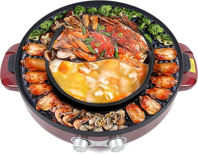2 in 1 Hot Pot with Grill,Electric Smokeless Grill and Hot Pot BBQ Grill Soup Shabu Pot Household Electric Barbecue Plate Frying Cook Grill,2200W