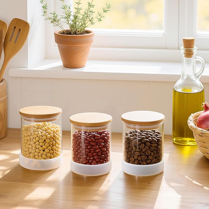 TBWIND 17oz Round Glass Storage Containers with Bamboo Lids – 12 Pack Small Airtight Clear Spice Jars for Pantry Organization, Kitchen Dry Food, Flour, Spice, Coffee Beans, Staples & Snacks