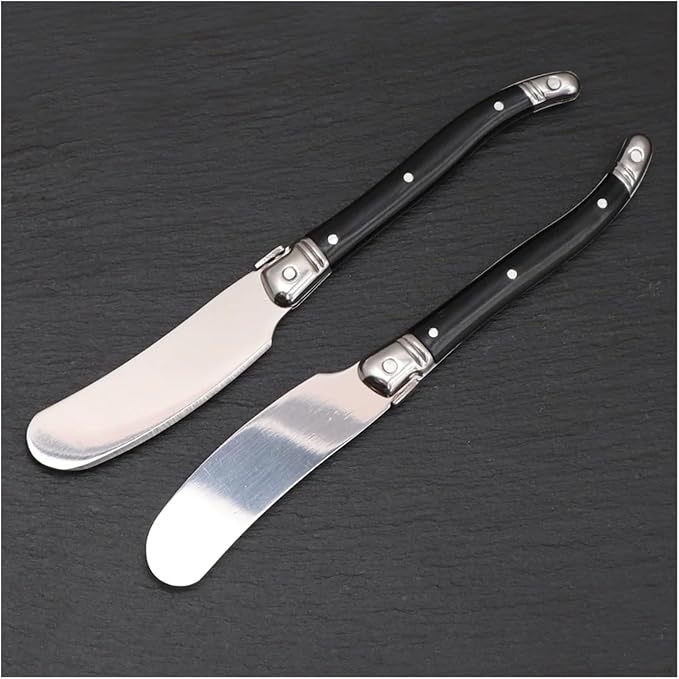 Stainless Steel Cheese Spreader Knives Set Wide Blade Dessert With Black Plastic Handles Multipurpose Butter Flatware Set(8pcs)